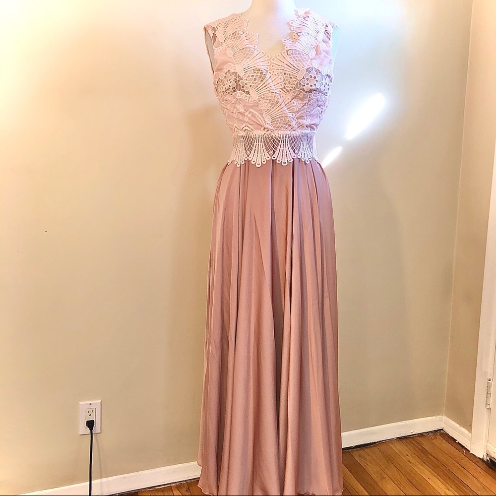 Princess Pink Partial Lace Maxi Dress
